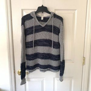 Forever21 Gray and Navy Striped Knit Hoodie Size M
